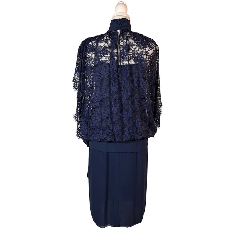 Vintage Navy Lace‎ Cocktail Dress Women’s 4 Blue Batwing Drop Waist Chic Elegant